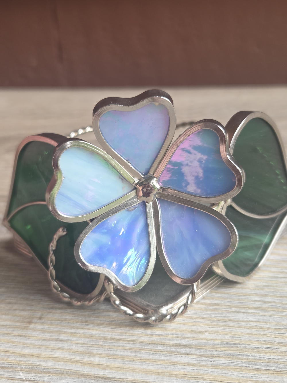 Stained Leaded Glass 3D Flower Leafs Candle Holder Votive Tea Light Vintage
